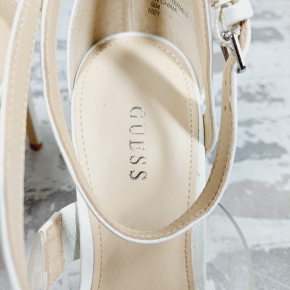 New Guess Felecia White Croc Print Heeled Buckle Strap Sandals E174 - Picture 10 of 12